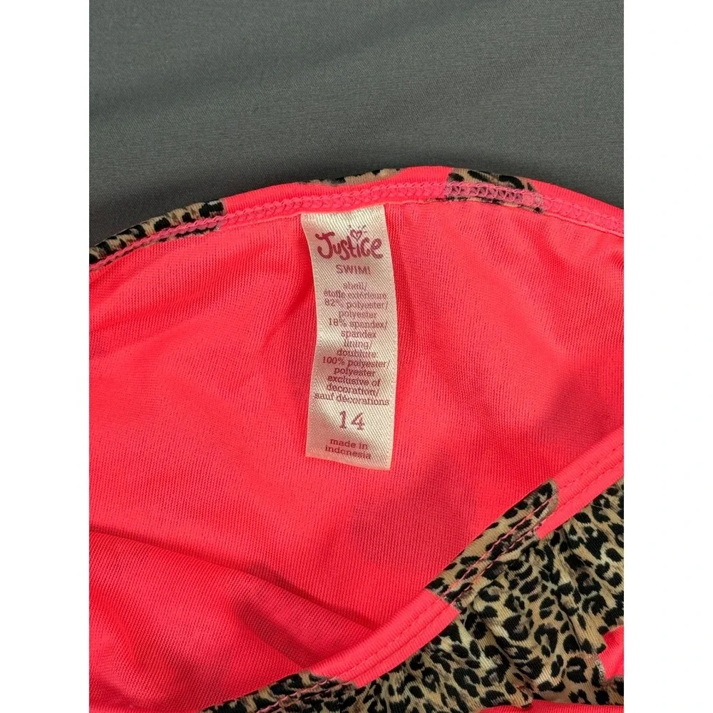 Justice Girls Pink Leopard Heart Print Bikini Swim‎ Bottoms Ruffle Side Tie 14